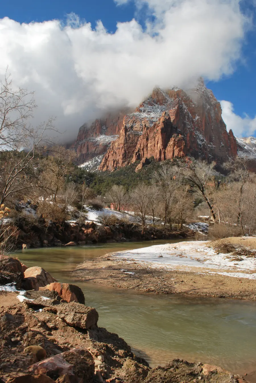 The Sentinel above the Virgin River in Zion Canyon.